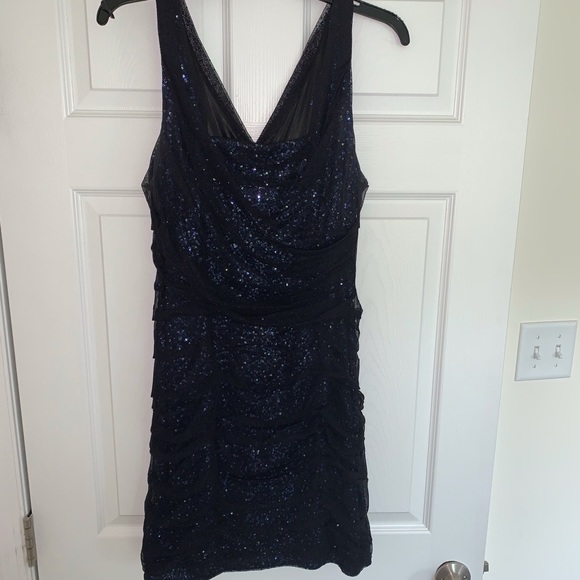 Express Royal Blue Sequin Gown with Black Mesh - Picture 1 of 11